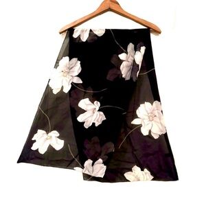 Vintage Swiss, Black / Ivory / Light Pink Sheer Silk Floral Shawl / Scarf * EVC